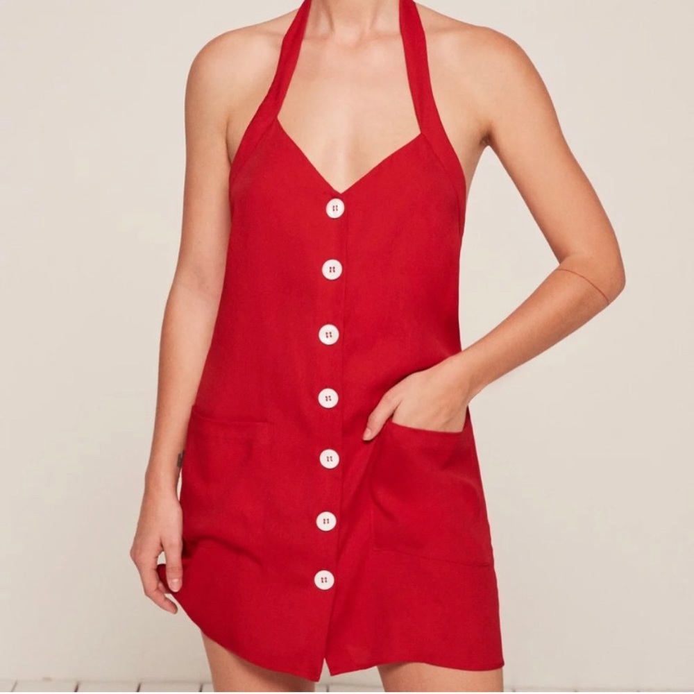 Reformation Bardot Mini Dress in Cherry Red